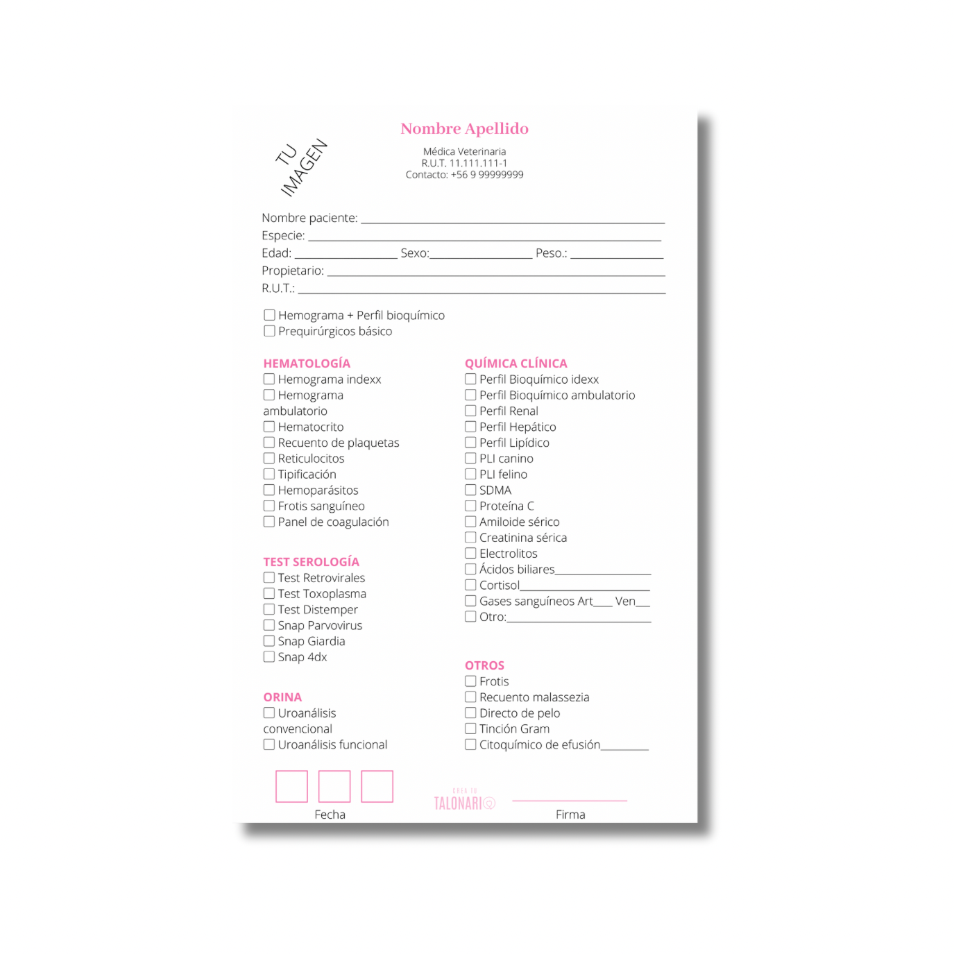 Talonario para Veterinarios/as personalizado - 100 hojas