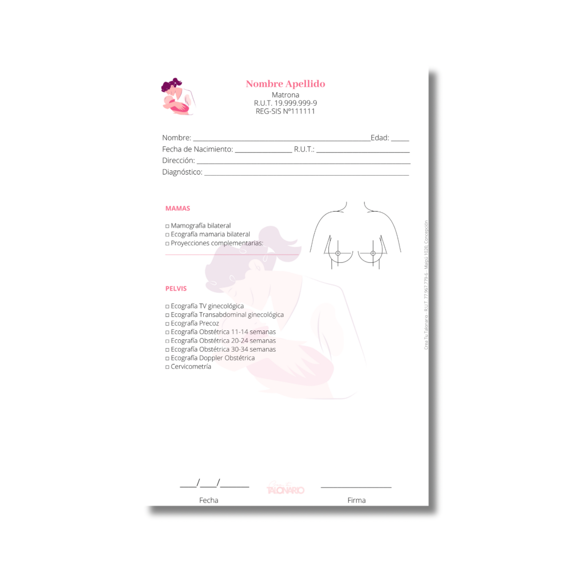 PROMO 3 Talonarios para matronas diseño predeterminado - 100 hojas