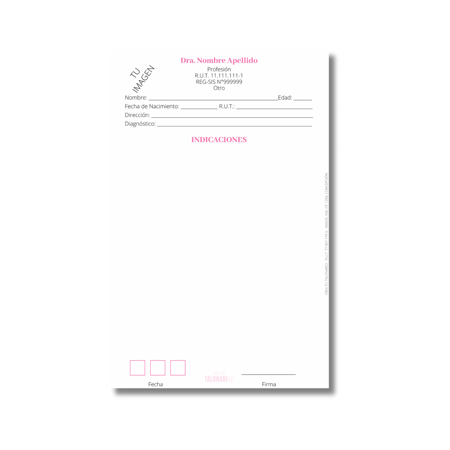Talonario para tecnólogo médico personalizado - 100 hojas