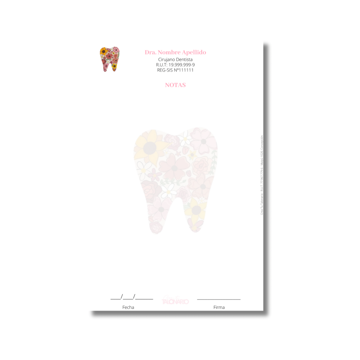 Talonario para odontólogos diseño predeterminado - 100 hojas