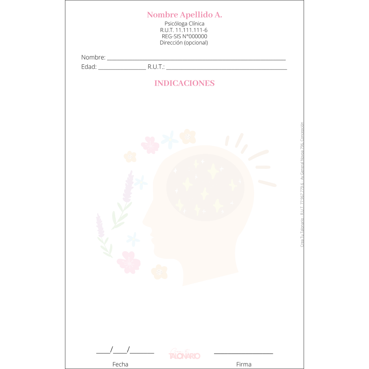 Talonario de Indicaciones personalizado - 100 hojas
