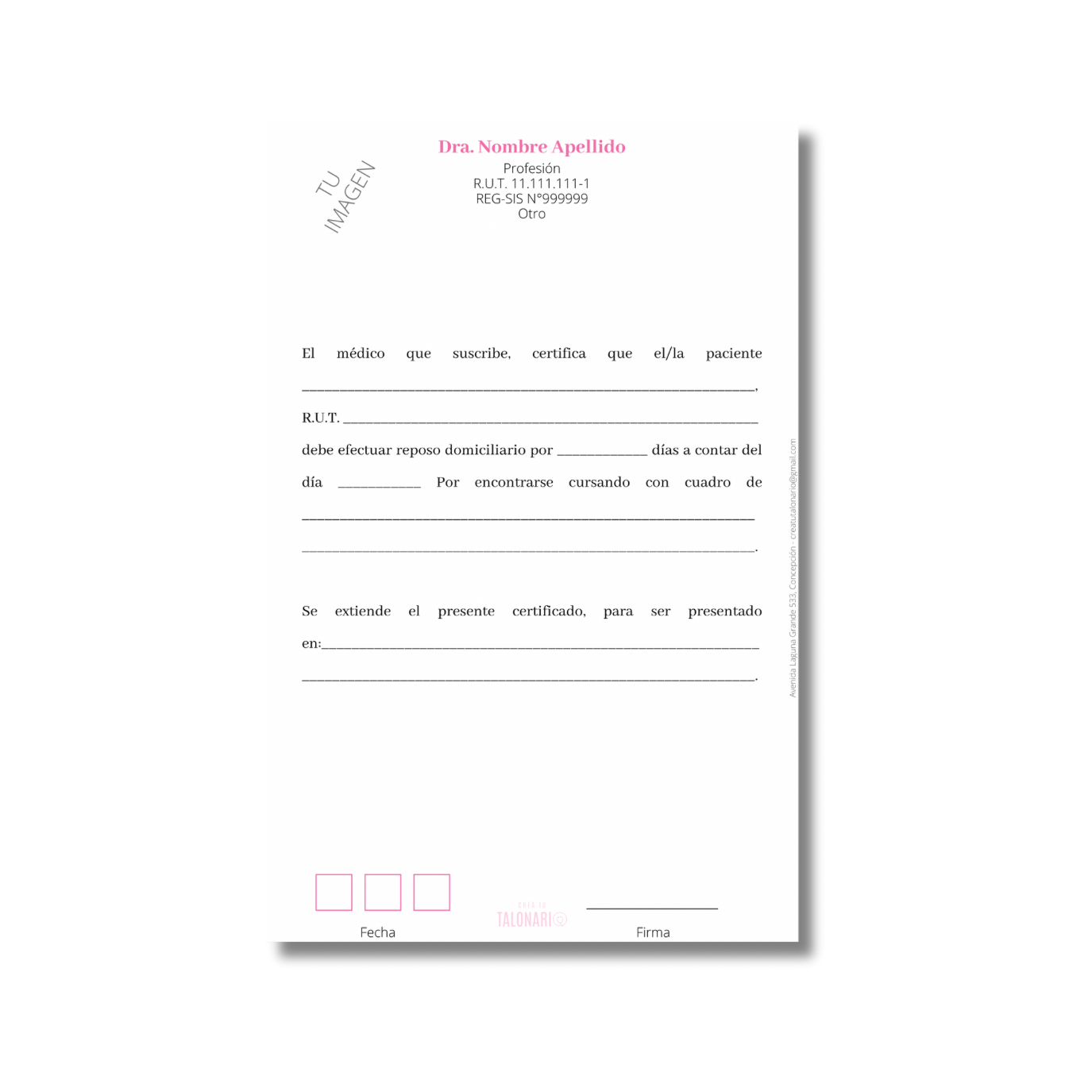 Talonario para médicos personalizado - 100 hojas