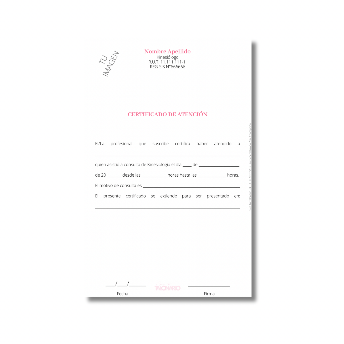 Talonario para kinesiólogo/a personalizado - 100 hojas