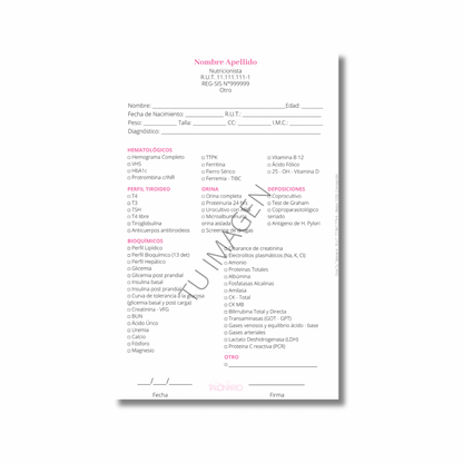 Talonario para Nutricionista personalizado - 100 hojas
