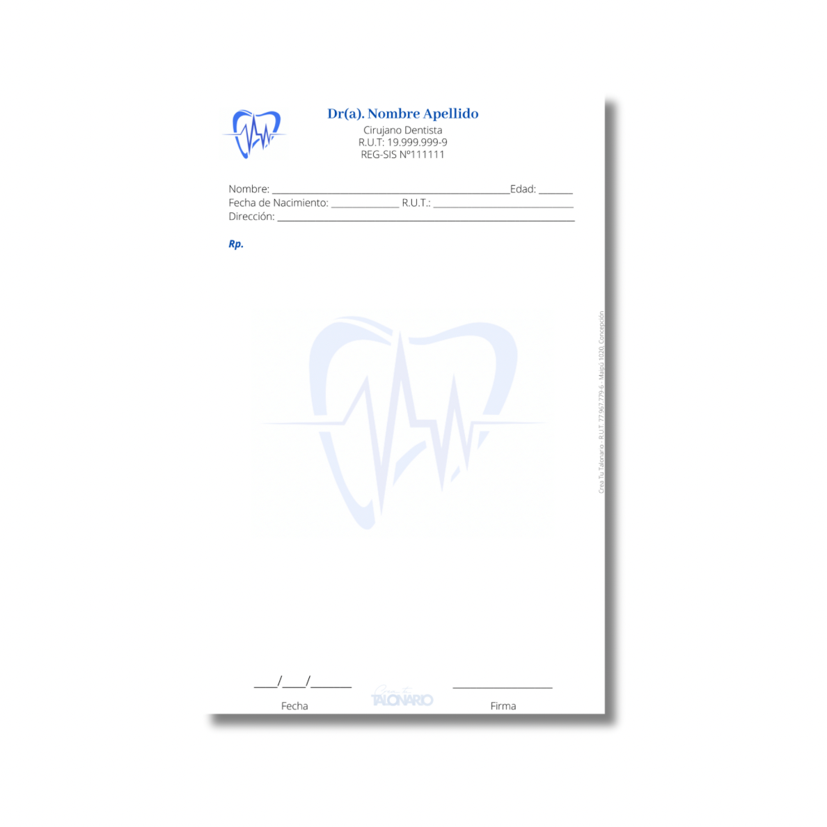 Talonario para odontólogos diseño predeterminado - 100 hojas