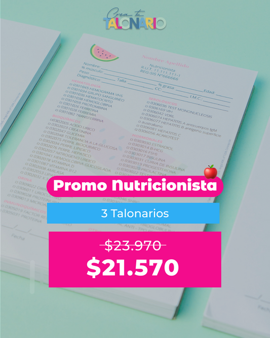 PROMO 3 Talonarios para nutricionistas diseño predeterminado - 100 hojas
