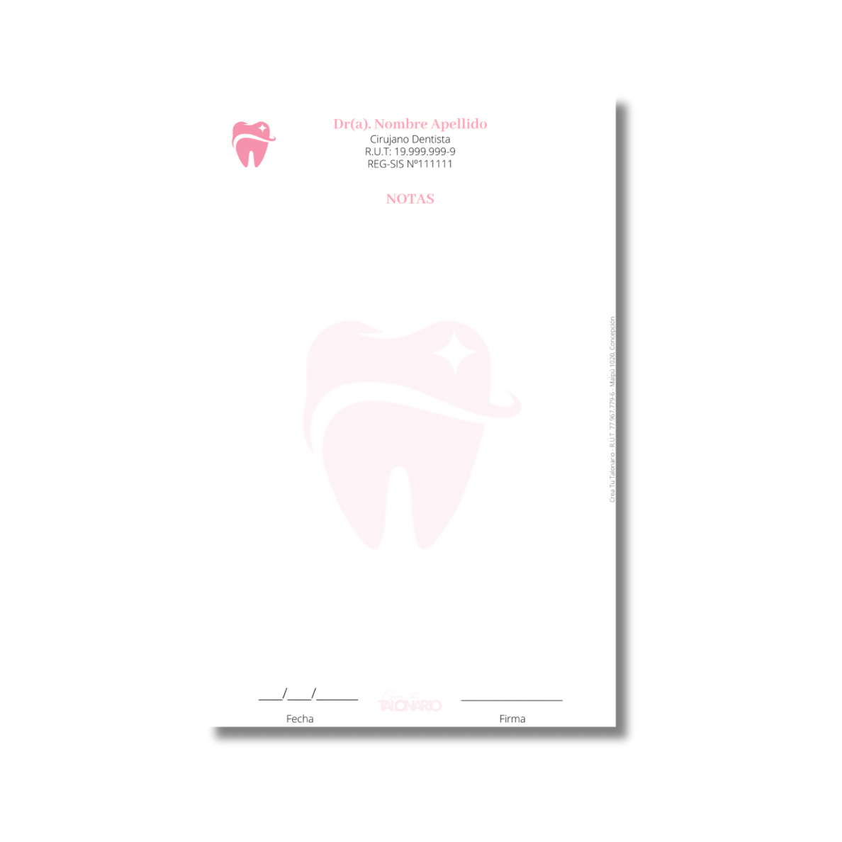 Talonario para odontólogos diseño predeterminado - 100 hojas