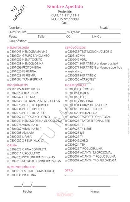 Talonario para Nutricionista personalizado - 100 hojas