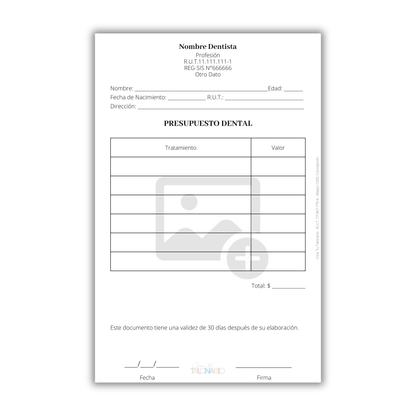 Talonario para Odontólogos personalizado - 100 hojas