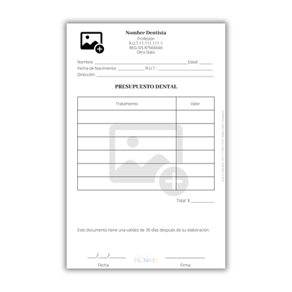 Talonario para Odontólogos personalizado - 100 hojas