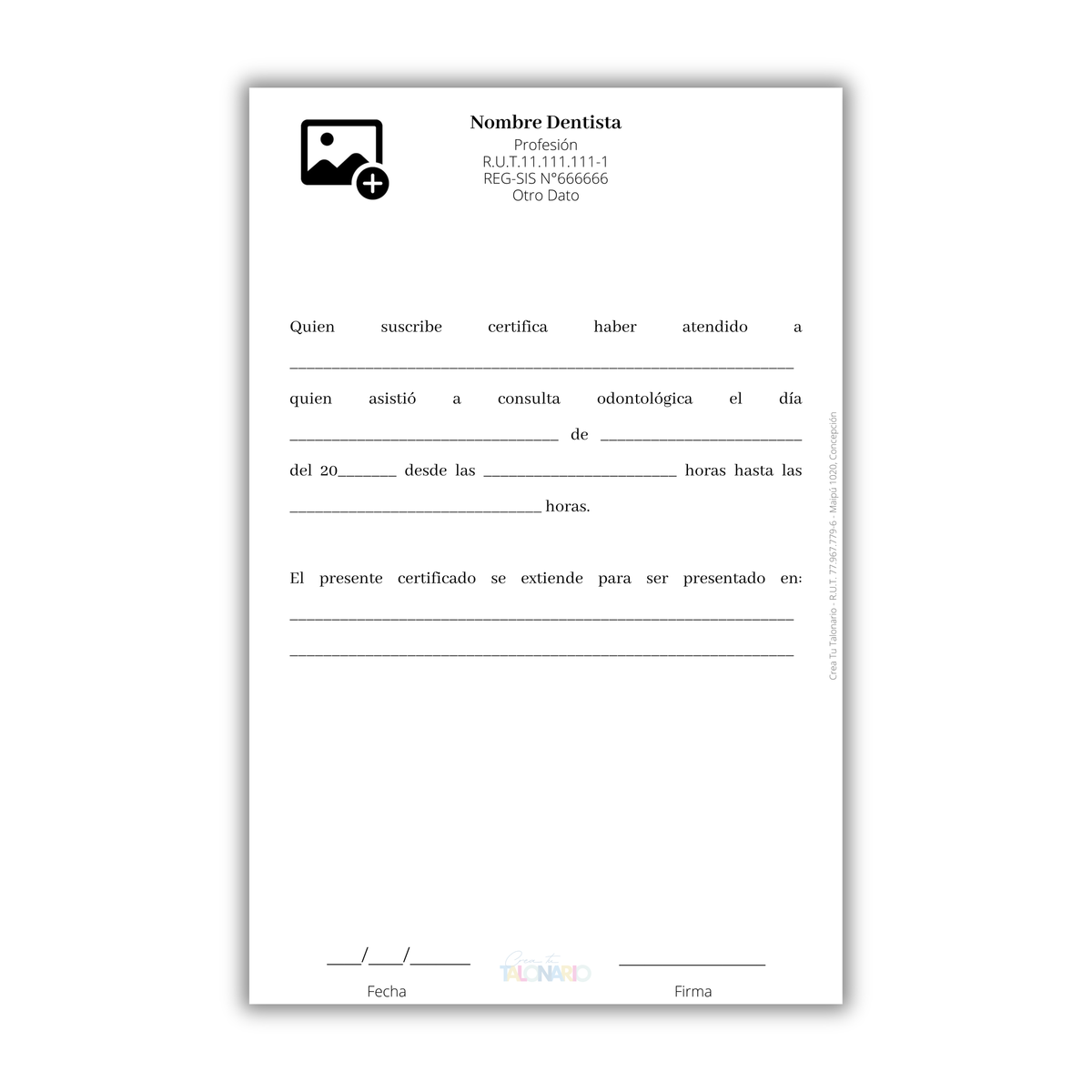 Talonario para Odontólogos personalizado - 100 hojas