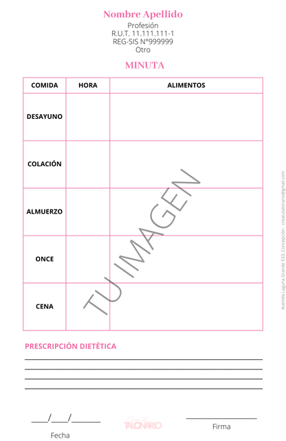 Talonario para Nutricionista personalizado - 100 hojas