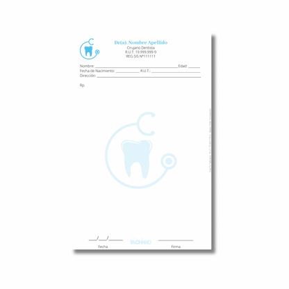 PROMO 3 Talonarios para odontólogos diseño predeterminado - 100 hojas