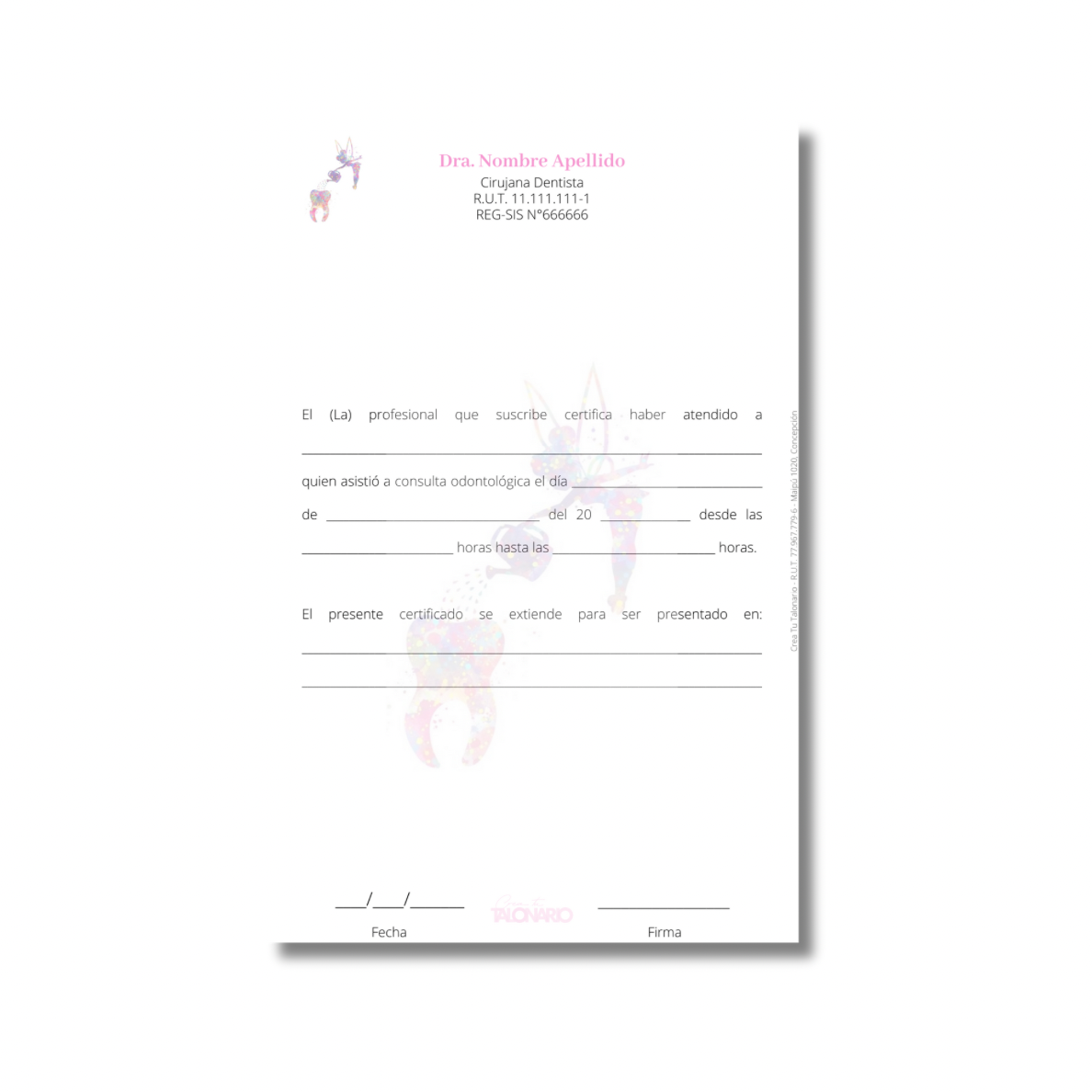 Talonario para odontólogos diseño predeterminado - 100 hojas