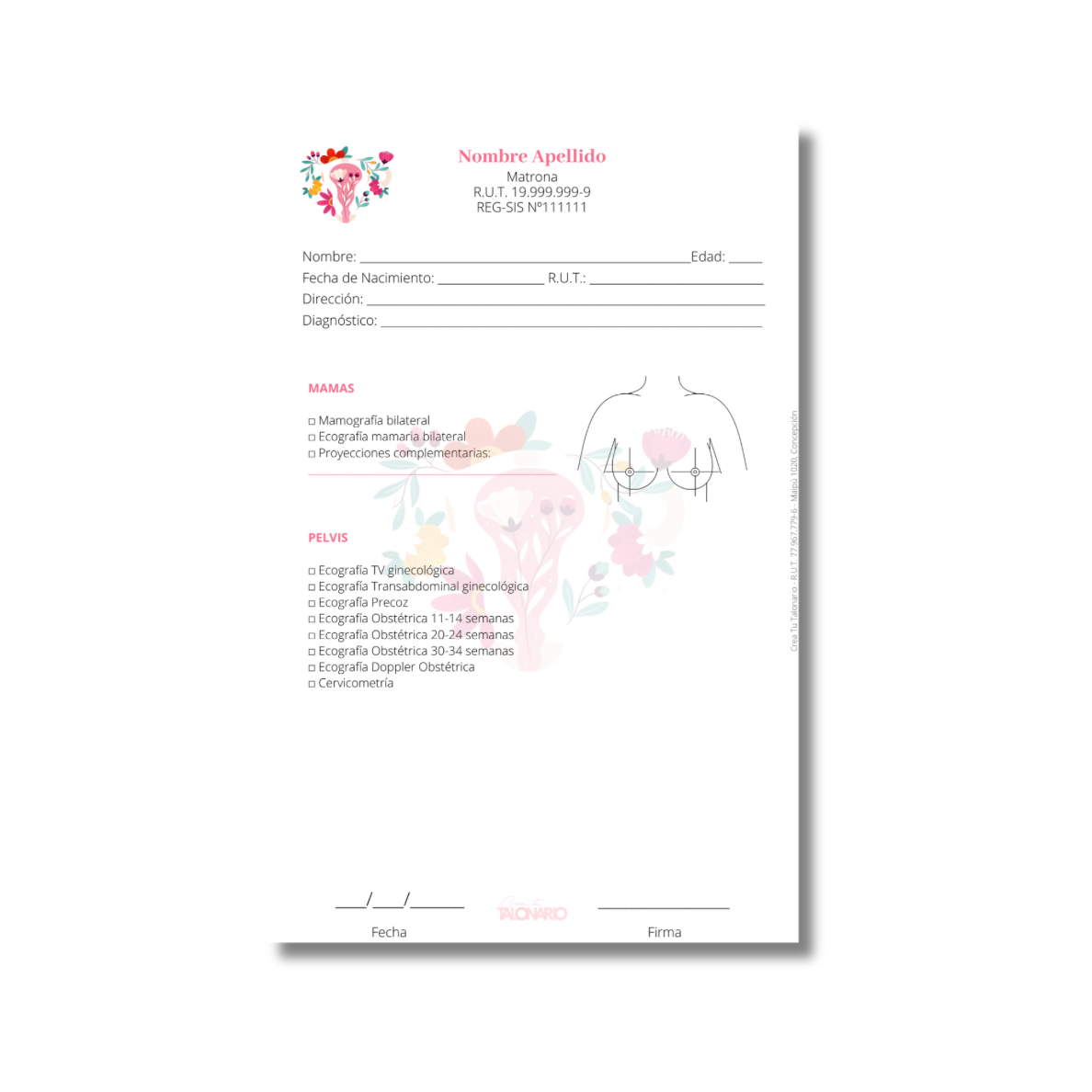 PROMO 3 Talonarios para matronas diseño predeterminado - 100 hojas