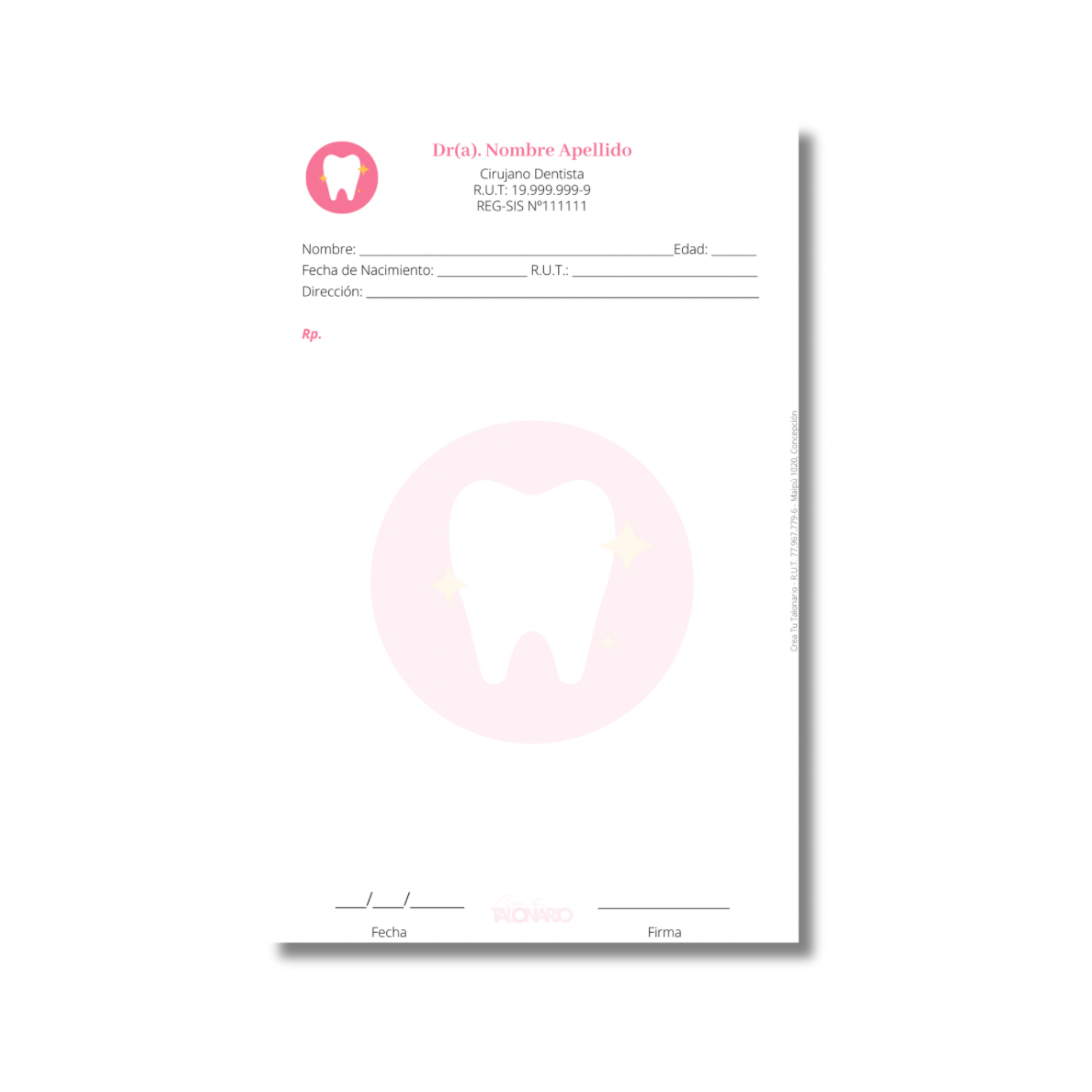 Talonario para odontólogos diseño predeterminado - 100 hojas
