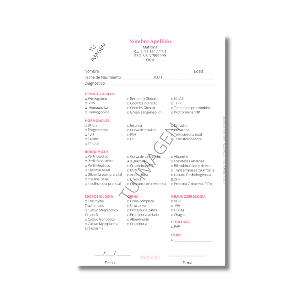 Talonario para matrona personalizado - 100 hojas