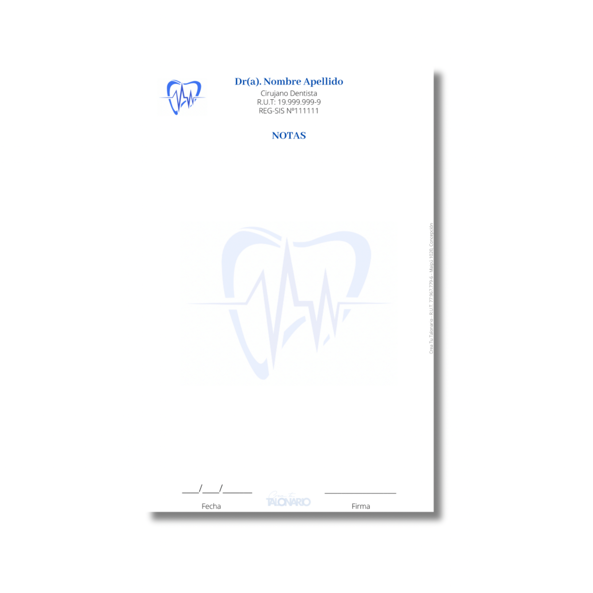 Talonario para odontólogos diseño predeterminado - 100 hojas