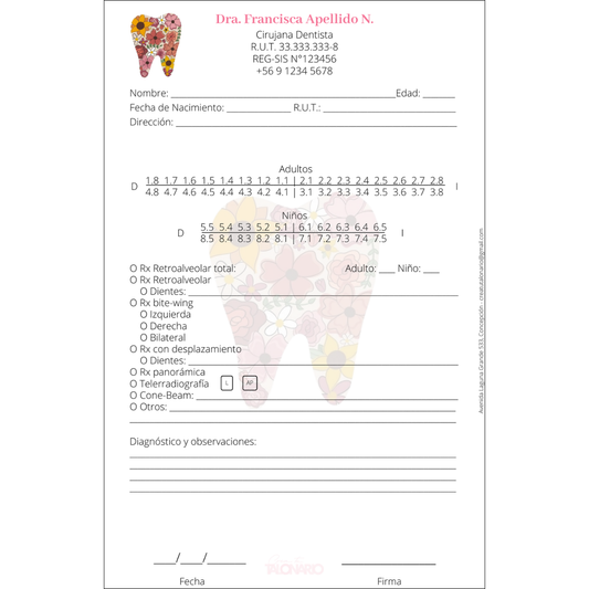 Talonario de Radiografías dentales personalizado - 100 hojas