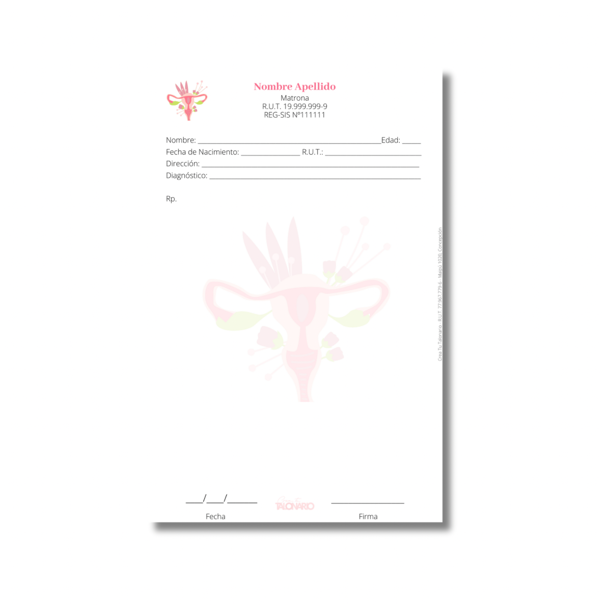 PROMO 3 Talonarios para matronas diseño predeterminado - 100 hojas