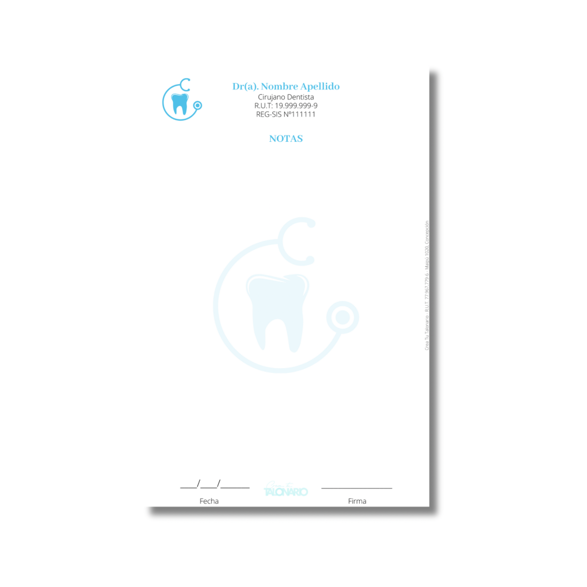 Talonario para odontólogos diseño predeterminado - 100 hojas