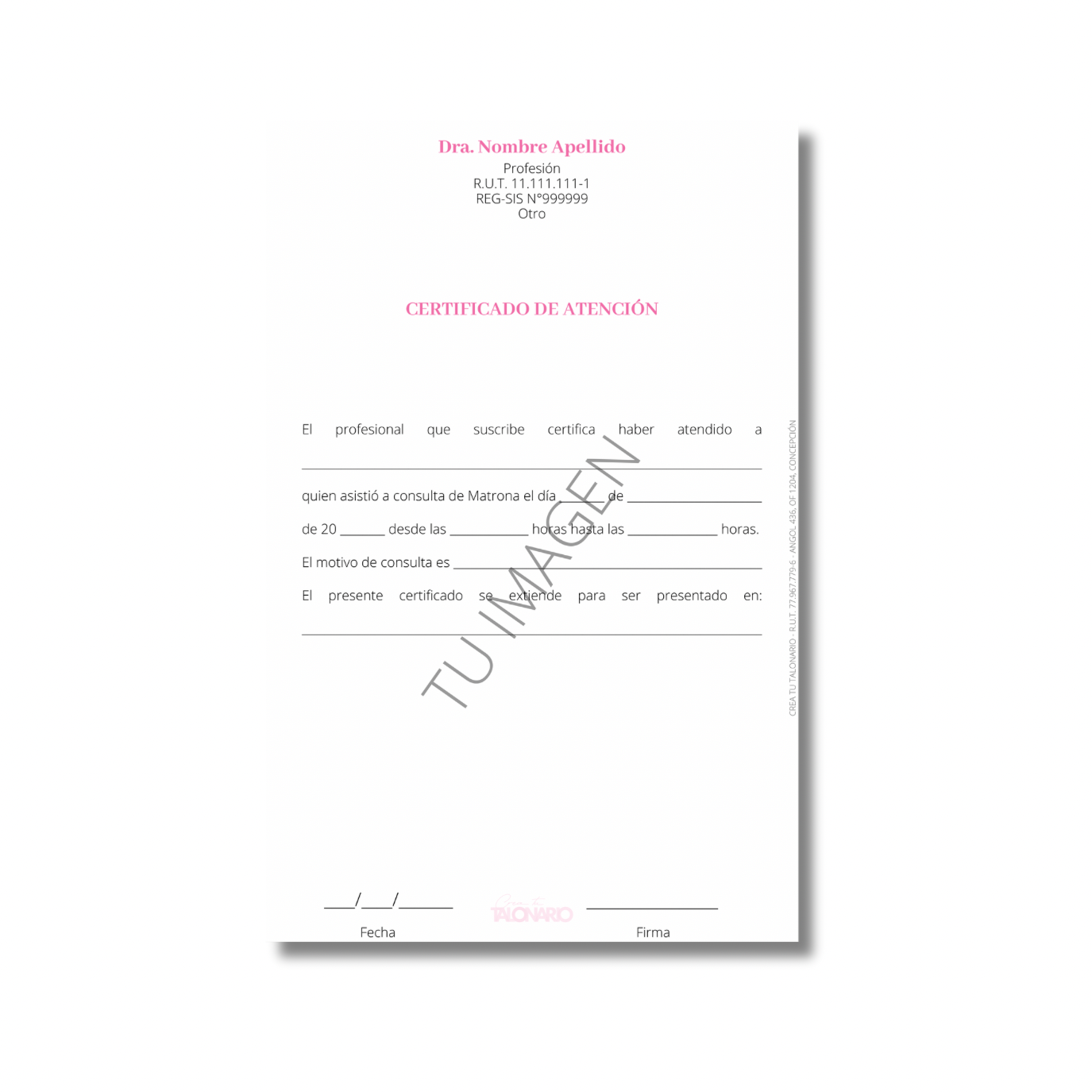 Talonario para matrona personalizado - 100 hojas