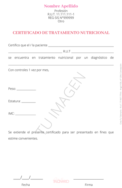 Talonario para Nutricionista personalizado - 100 hojas