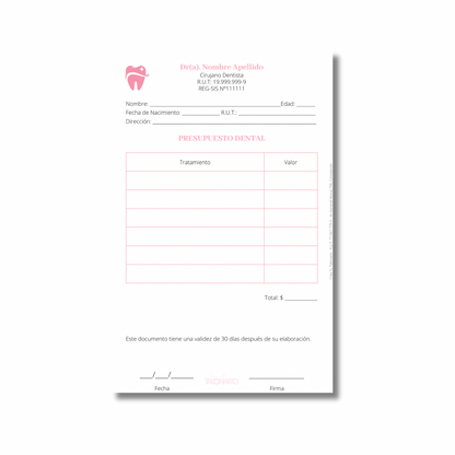 PROMO 3 Talonarios para odontólogos diseño predeterminado - 100 hojas