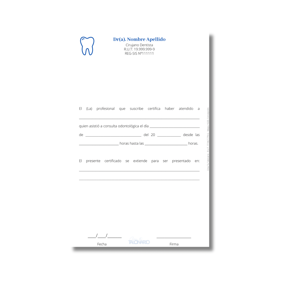 Talonario para odontólogos diseño predeterminado - 100 hojas