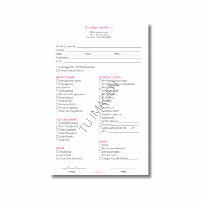 Talonario para Veterinarios/as personalizado - 100 hojas