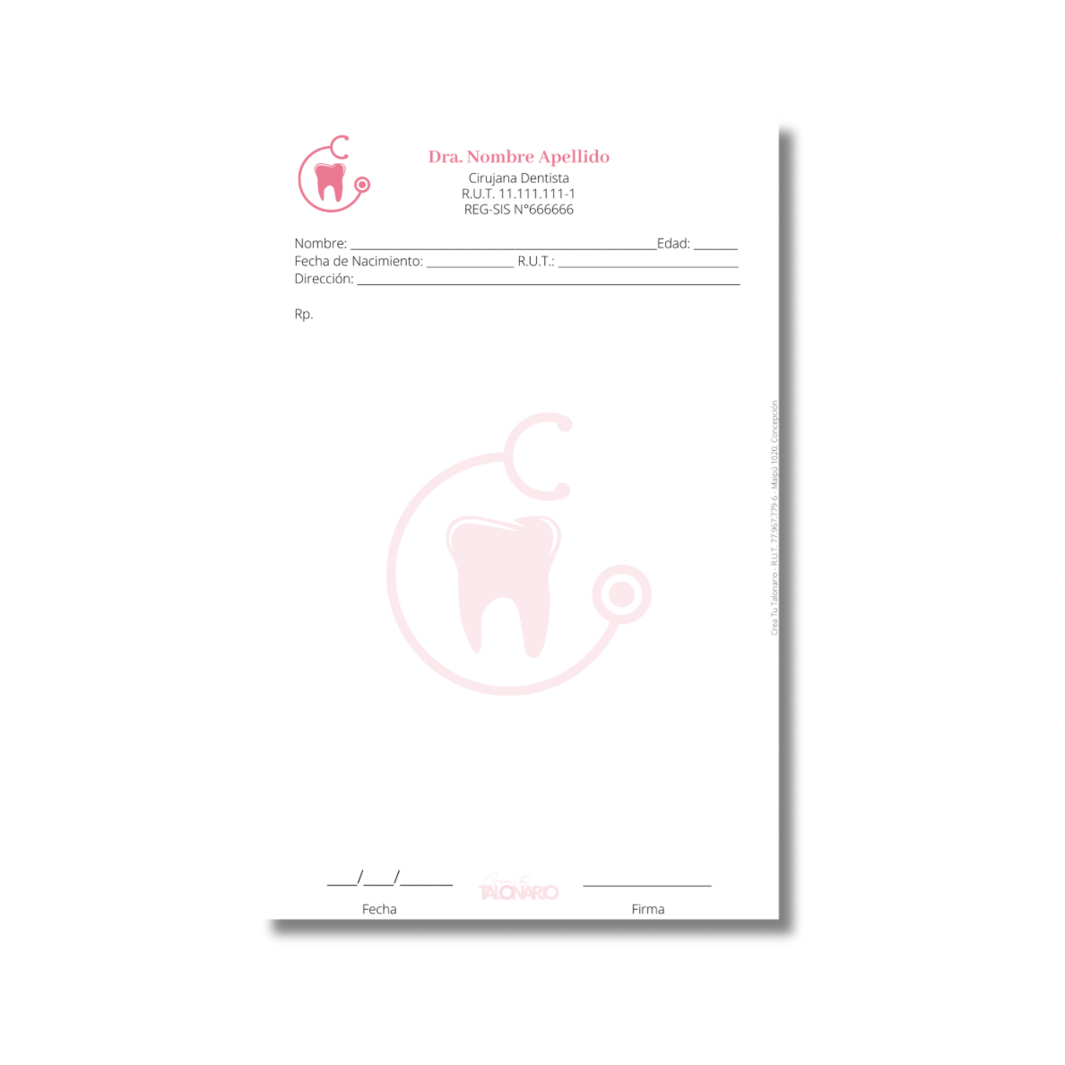 Talonario para odontólogos diseño predeterminado - 100 hojas