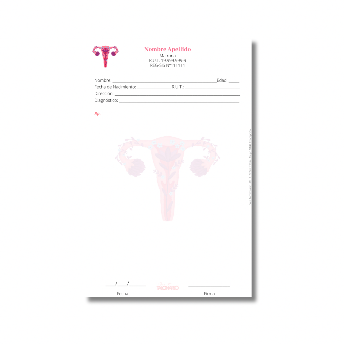 Talonario para matrona personalizado - 100 hojas