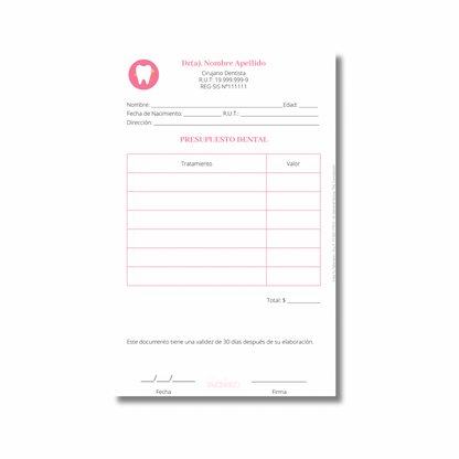 PROMO 3 Talonarios para odontólogos diseño predeterminado - 100 hojas