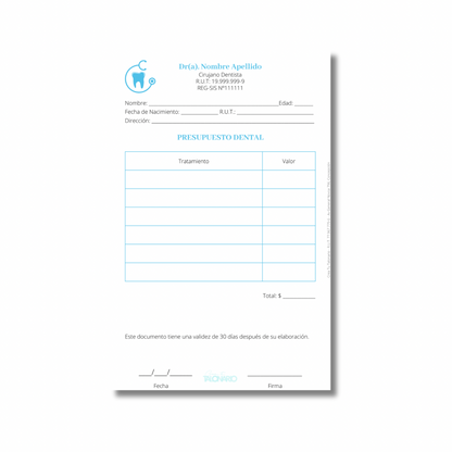 PROMO 3 Talonarios para odontólogos diseño predeterminado - 100 hojas