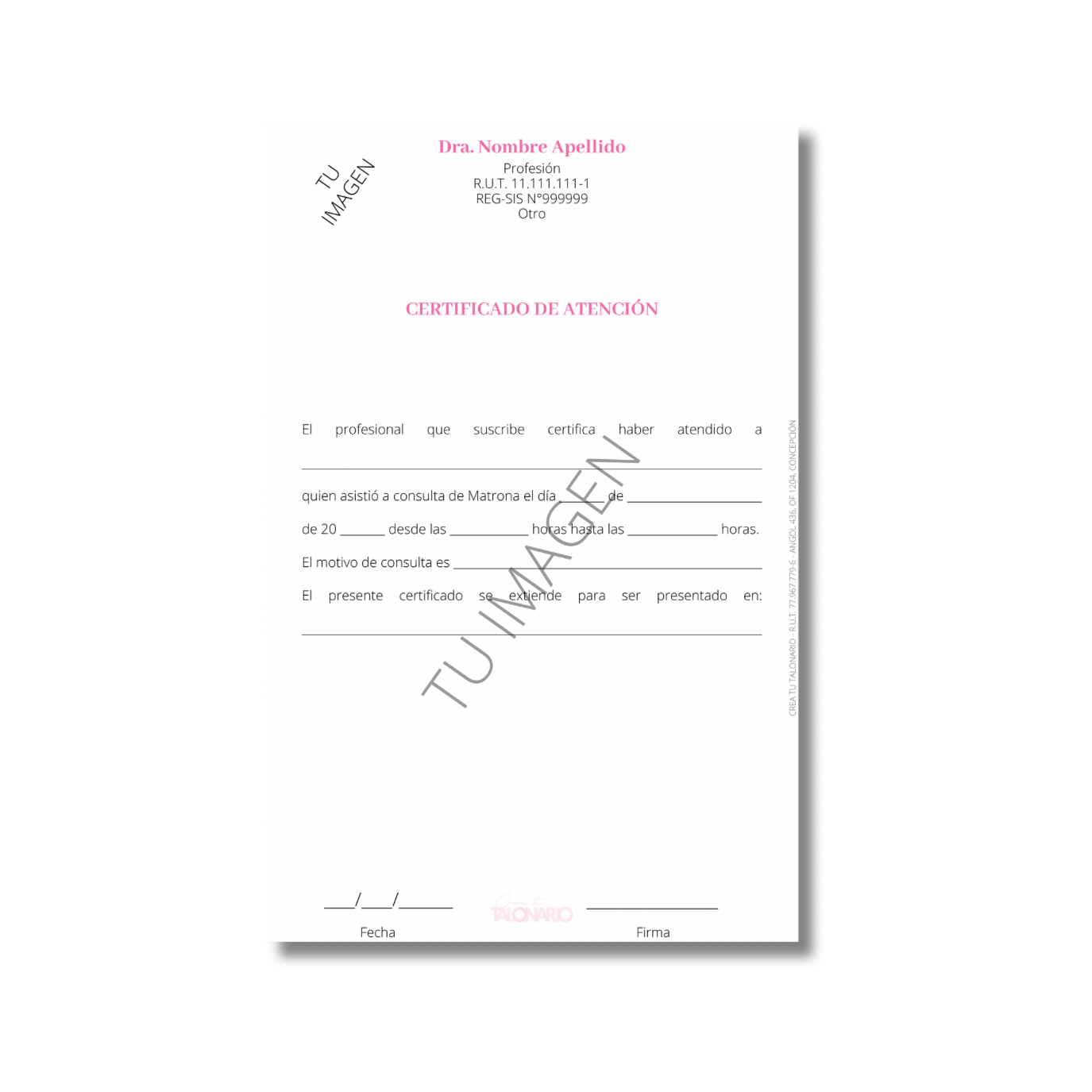 Talonario para matrona personalizado - 100 hojas