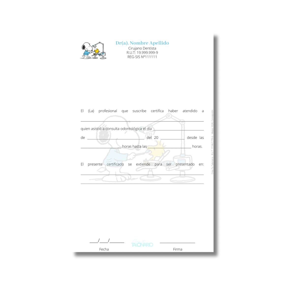 Talonario para odontólogos diseño predeterminado - 100 hojas