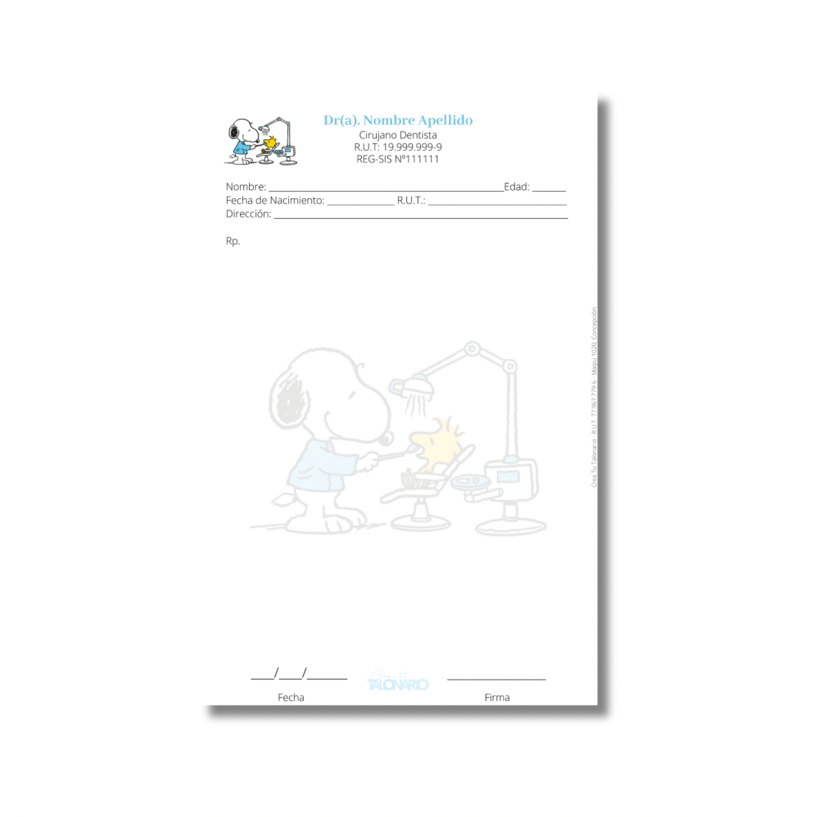 Talonario para odontólogos diseño predeterminado - 100 hojas