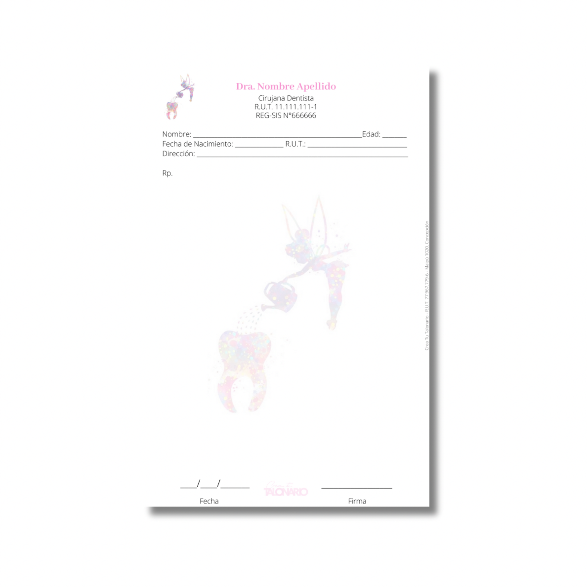 Talonario para odontólogos diseño predeterminado - 100 hojas