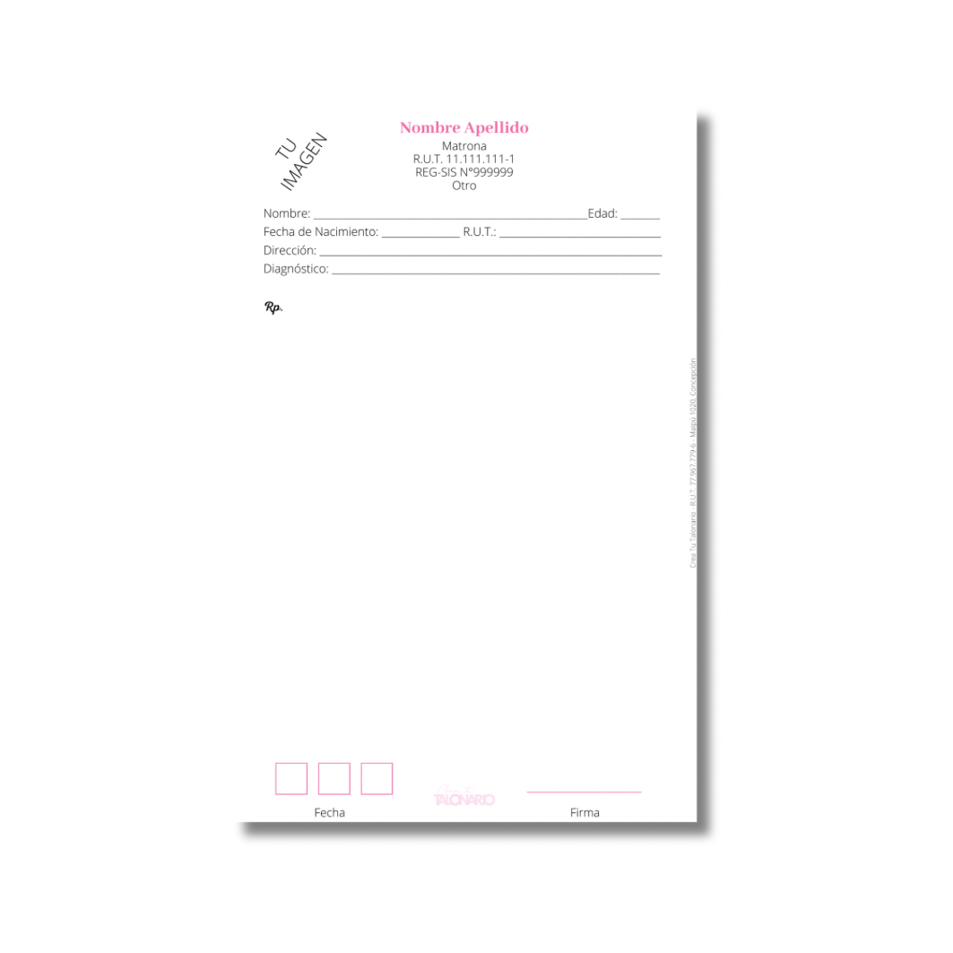 Talonario para matrona personalizado - 100 hojas