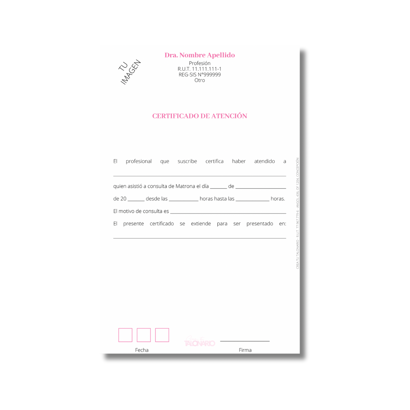 Talonario para matrona personalizado - 100 hojas