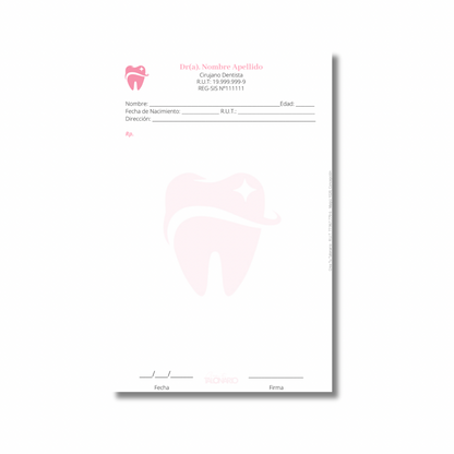 PROMO 3 Talonarios para odontólogos diseño predeterminado - 100 hojas