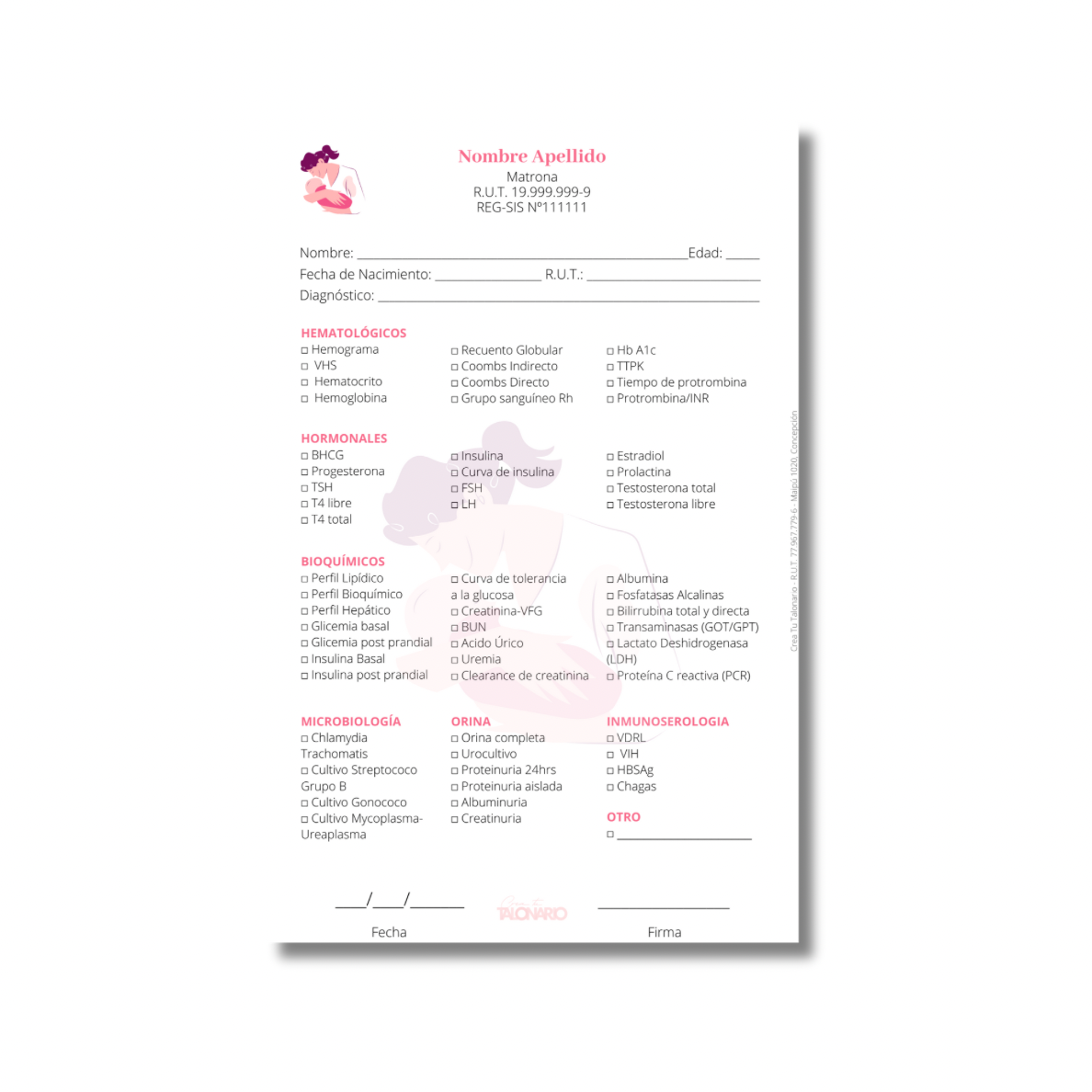 PROMO 3 Talonarios para matronas diseño predeterminado - 100 hojas