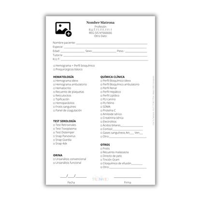 Talonario para Veterinarios/as personalizado - 100 hojas