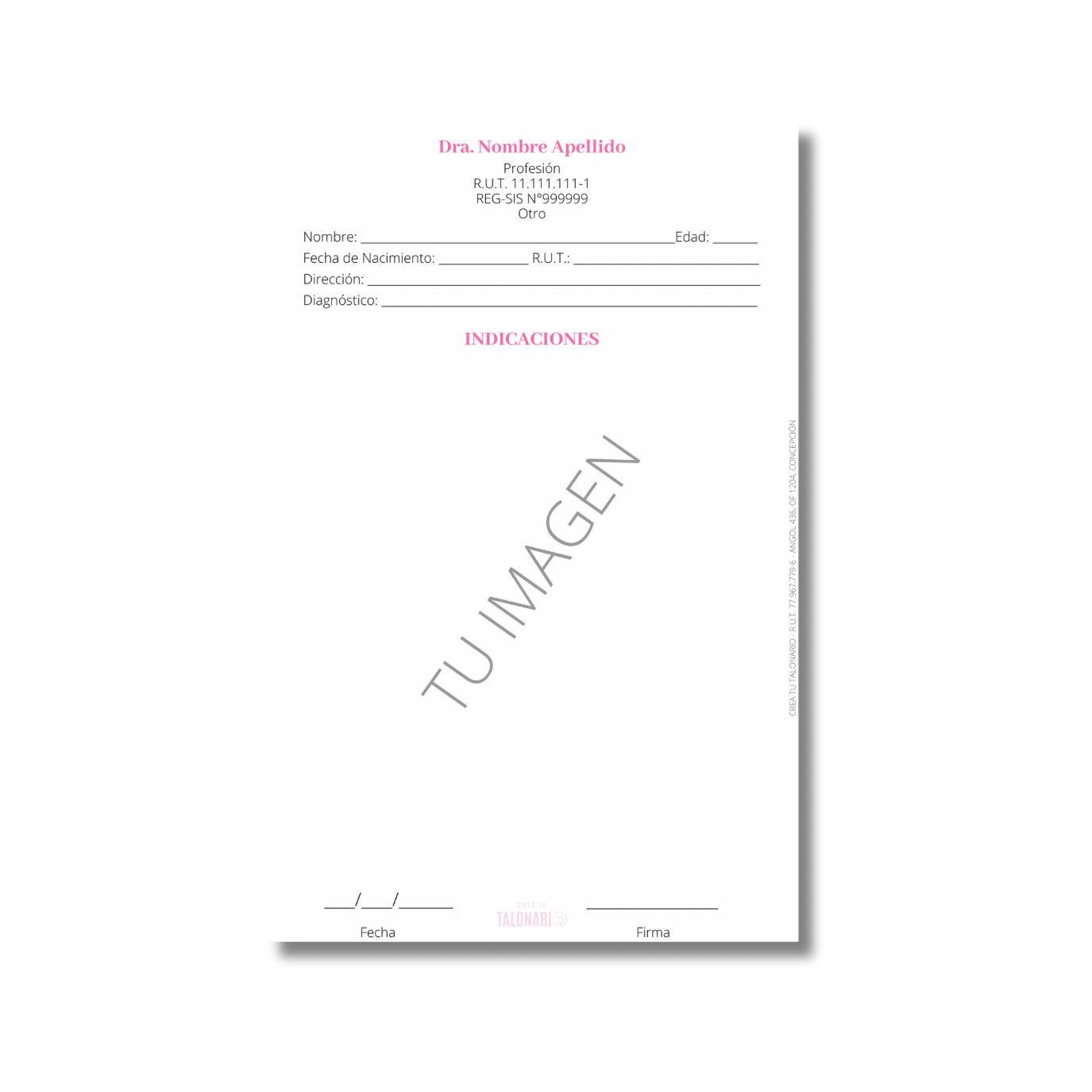 Talonario para enfermera/o personalizado - 100 hojas