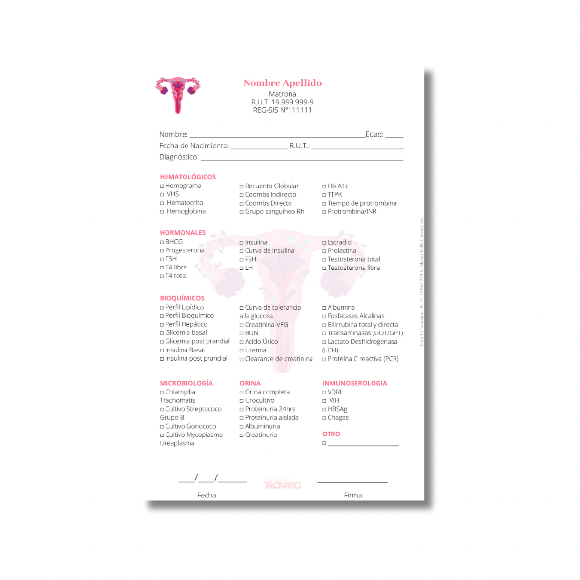 PROMO 3 Talonarios para matronas diseño predeterminado - 100 hojas