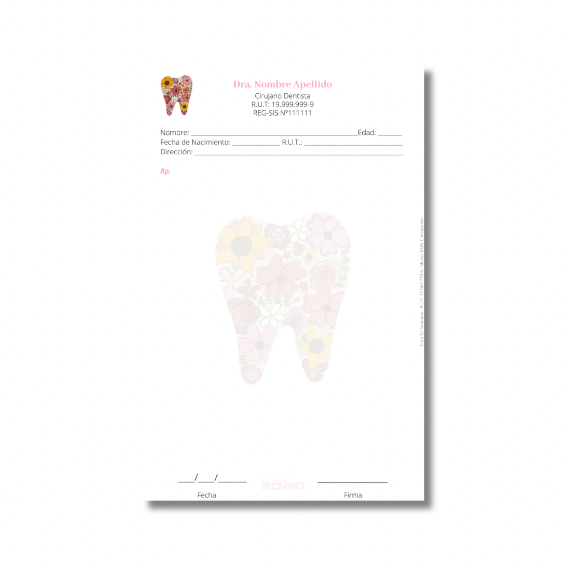 Talonario para odontólogos diseño predeterminado - 100 hojas