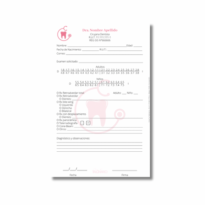 PROMO 3 Talonarios para odontólogos diseño predeterminado - 100 hojas