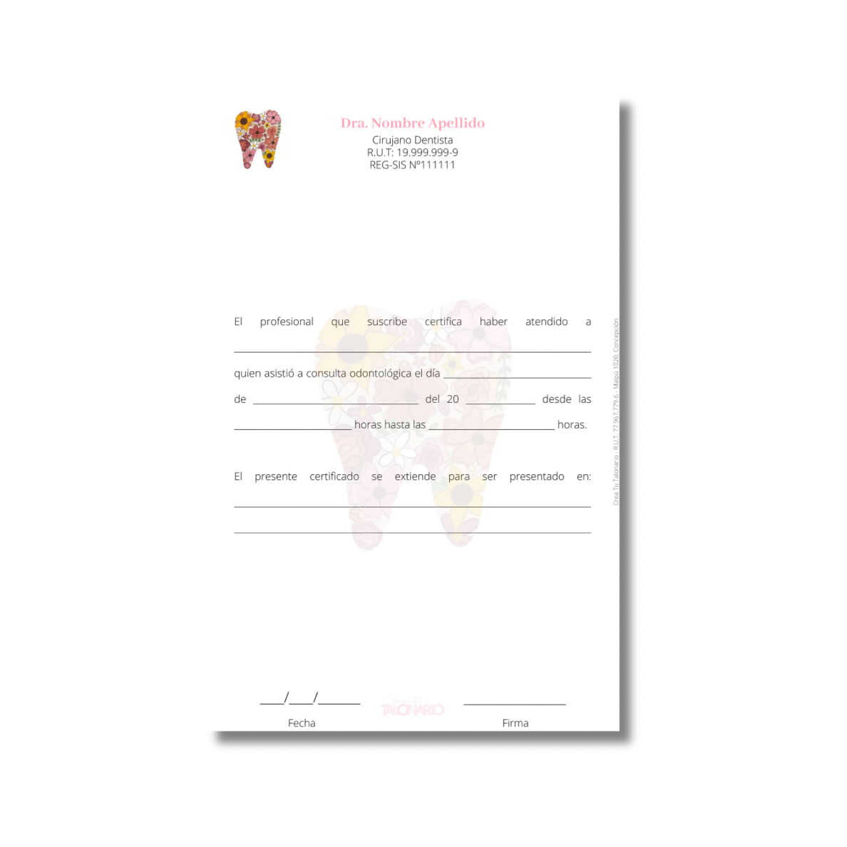 Talonario para odontólogos diseño predeterminado - 100 hojas