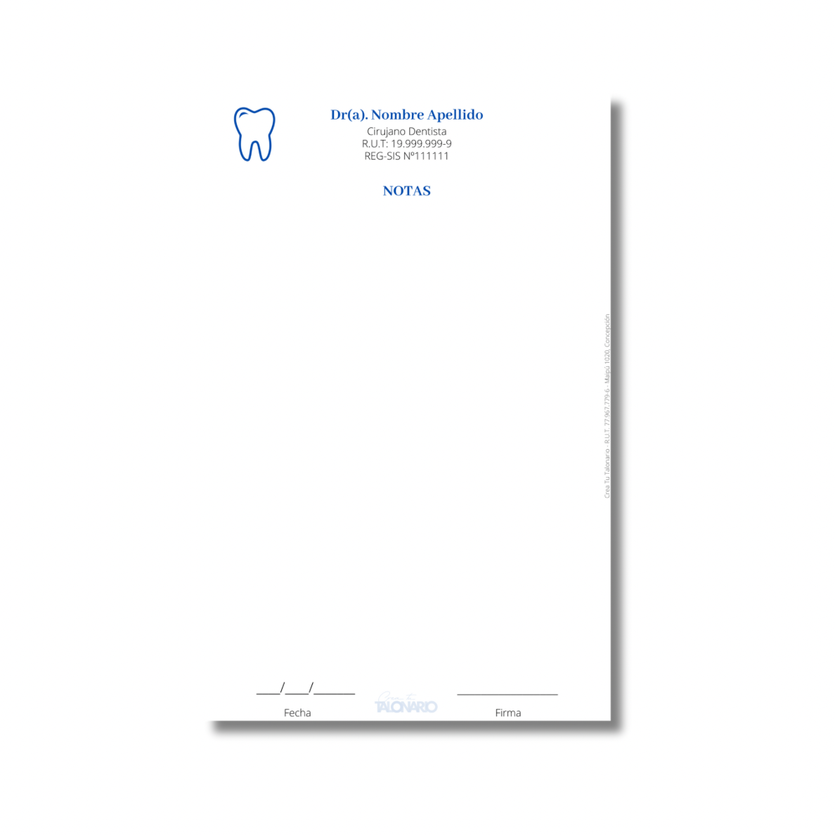 Talonario para odontólogos diseño predeterminado - 100 hojas