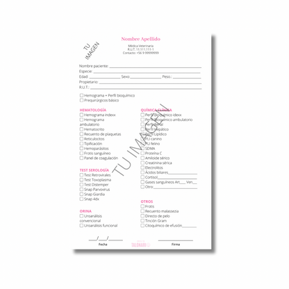 Talonario para Veterinarios/as personalizado - 100 hojas